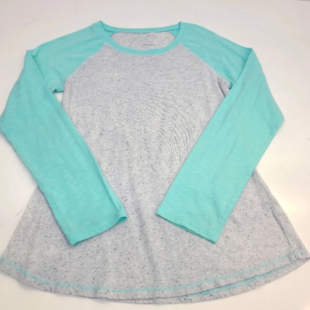 Justice Raglan style shirt aqua/gray size 18 - 20